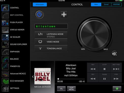 iControlAV5 remote app for iPad