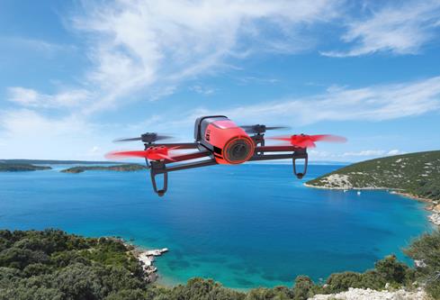 The Parrot Bebop Drone has a wireless operating range of up to 820 feet.