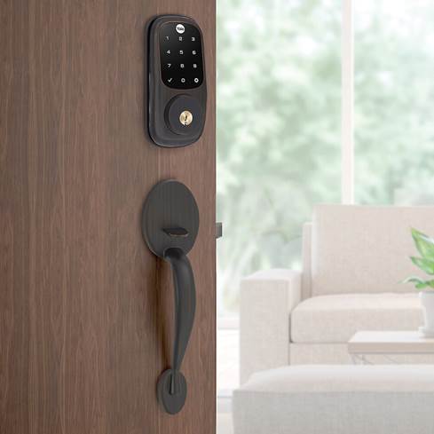 Yale Real Living Assure Lock Touchscreen Deadbolt on exterior entry door