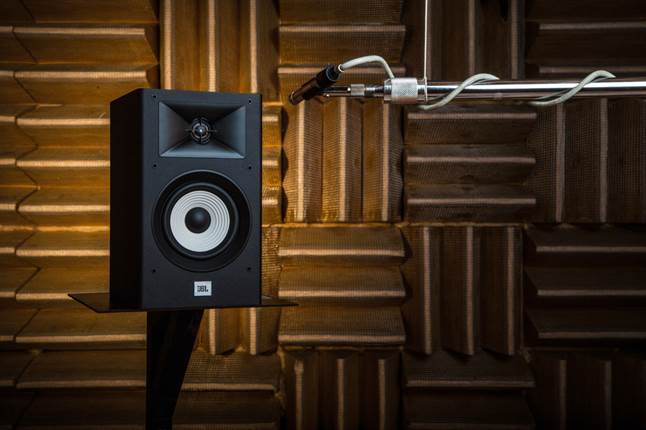 JBL Stage A120 bookshelf speakers in anechoic chamber