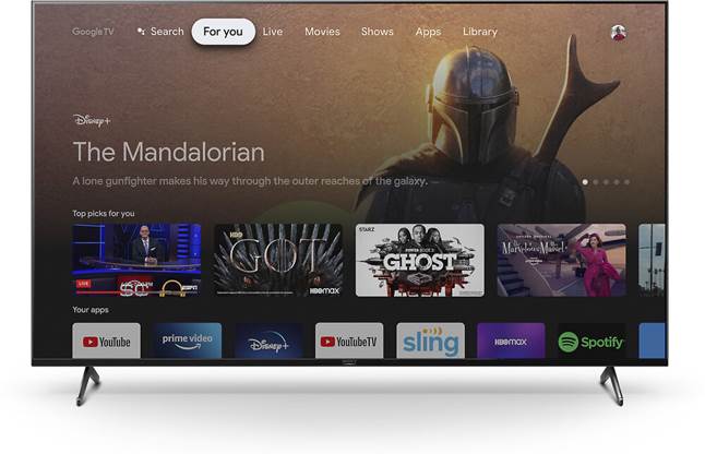 Google TV interface on Sony X90J TV