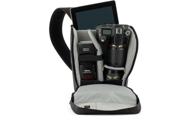 Lowepro Urban Photo Sling 150 shown fully loaded with cameras, accessories, and tablet (not included)
