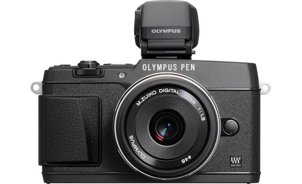 Olympus PEN E-P5 17mm Lens and Viewfinder Bundle Front, straight-on, with included electronic viewfinder