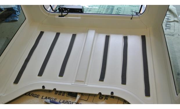 Boom Mat Sound Deadening Headliner Kit Boom Mat adhesive strips in 2012 Jeep Wrangler hard-top headliner