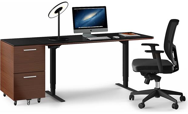 BDI Sequel 6051 Chocolate Stained Walnut - sitting position (file pedestal available separately, computer, chair, and accessories not included)