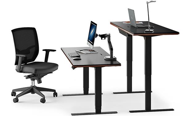 BDI Sequel 6051 Chocolate Stained Walnut - comparison of sitting and standing positions (second desk available seperately, chair, computers, and accessories not included)