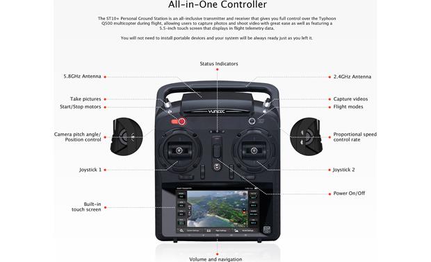Yuneec Typhoon Q500 4K RTF Quadcopter Bundle A closer look at the controls on the included ST10+ Ground Station controller