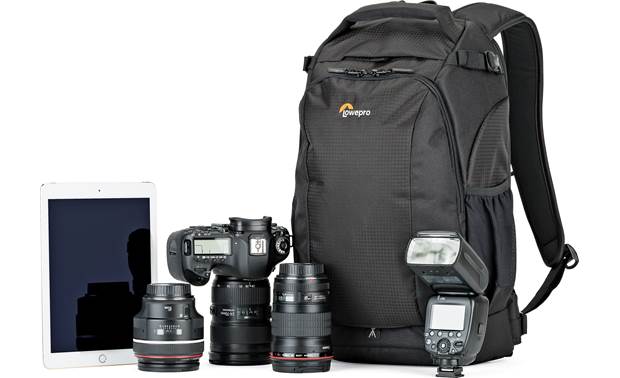 Lowepro Flipside 300 AW II Shown with a DSLR camera, two extra lenses, flash, and tablet (gear not included)