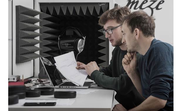 Meze Audio Empyrean Founder and lead designer Antonio Meze (right) works with managing director Mircea Fanatan to fine-tune the sound.