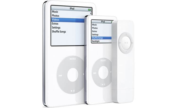 Apple iPod® shuffle 512MB Size comparison<br>(L-R) iPod, iPod nano, iPod shuffle