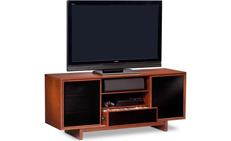 BDI Cirrus 8158 Natural Cherry - media drawer open (TV, components, and media not included)