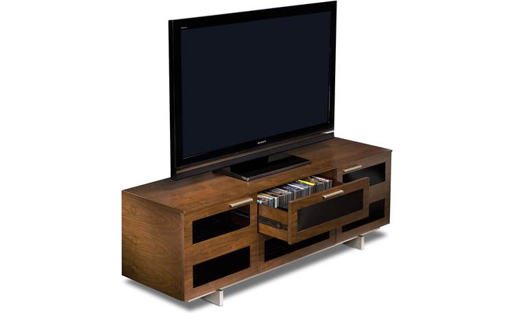 BDI Avion 8927 Series II Chocolate Stained Walnut with media drawer open (TV and components not included)