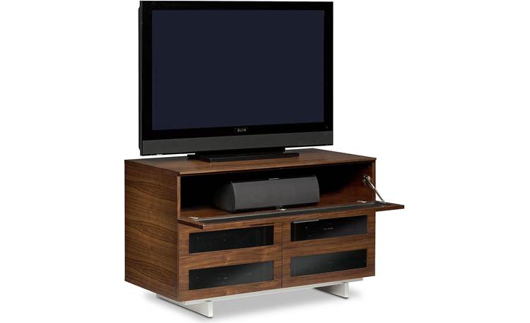 BDI Avion 8928 Series II Chocolate Stained Walnut with speaker compartment open (TV and components not included)