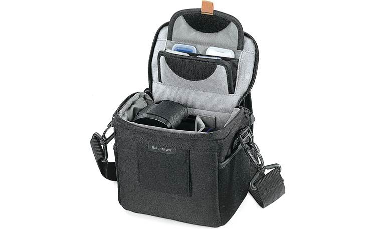 Lowepro Rezo™ 110 AW Open - shown with camera and accessories (not included)
