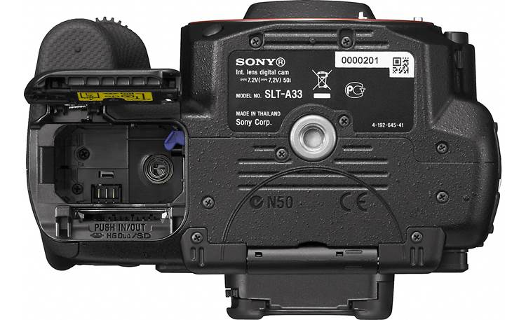 Sony Alpha SLT-A33 (no lens included) Bottom (battery/memory card compartment open)