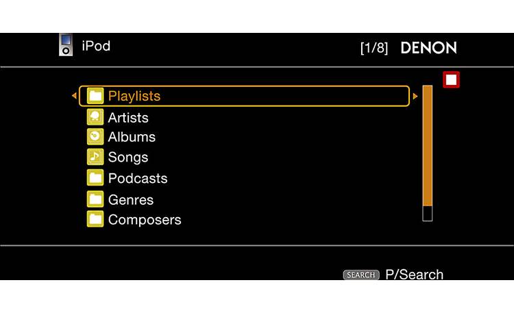 Denon AVR-2312CI iPod menu on-screen