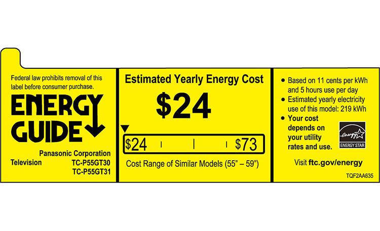 Panasonic VIERA® TC-P55GT30 EnergyGuide label