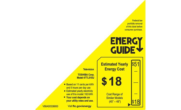 Toshiba 47TL515U EnergyGuide label