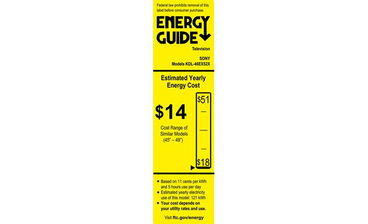 Sony KDL-46EX523 Energy Guide Label