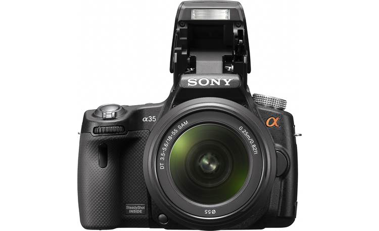 Sony Alpha SLT-A35 Shown with built-in flash raised