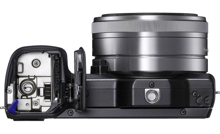 Sony Alpha NEX-5N Bottom view, battery/media compartment open