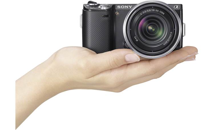 Sony Alpha NEX-5N Front, with lens, in hand