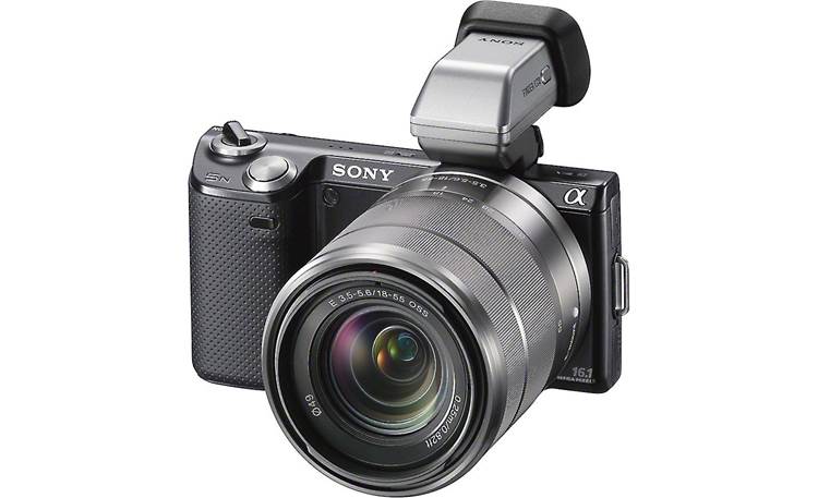 Sony Alpha NEX-5N Front, 3/4 angle, optional OLED electronic viewfinder (not included)