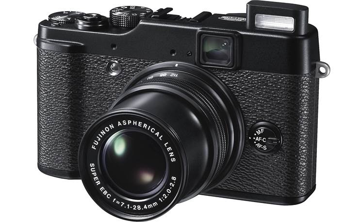 Fujifilm FinePix X10 Front, high 3/4 angle, lens extended