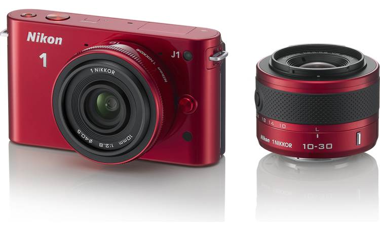 Nikon 1 J1 w/10mm Wide-Angle and 10-30mm VR Lens Front (red)