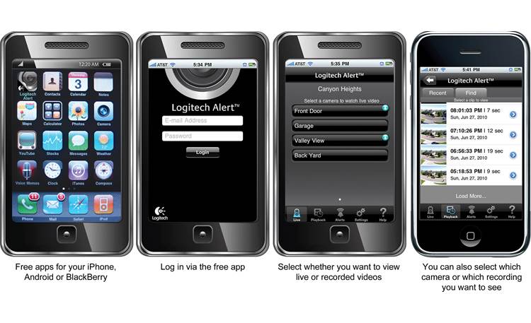 Logitech® Alert™ 750e Free downloadable apps for remote monitoring (smartphones not included)