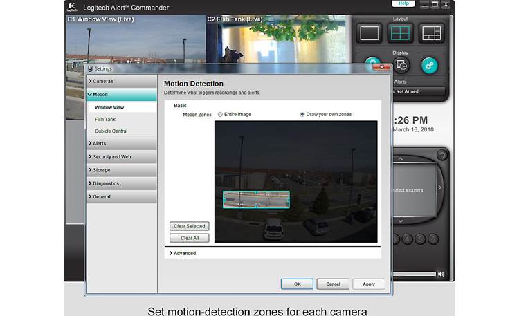 Logitech® Alert™ 750e System monitors up to 16 motion detection zones per camera