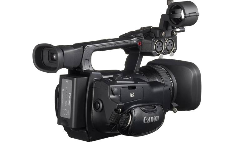 Canon XF100 High Definition Camcorder Back 3/4 angle, with battery pack