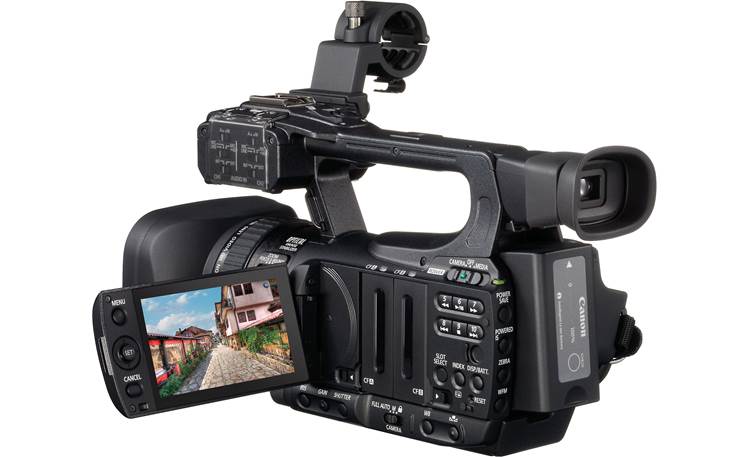 Canon XF105 High Definition Camcorder Back, left, 3/4 angle, LCD display extended
