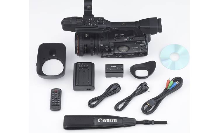 Canon XF300 High Definition Camcorder shown with supplied accessories