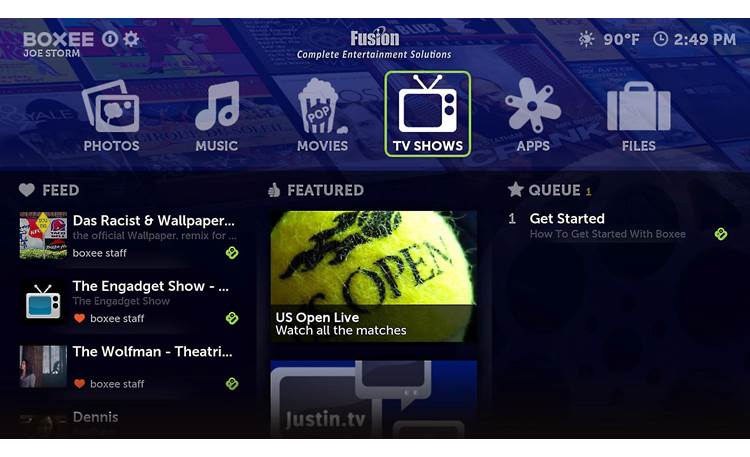 Fusion Research Rocket Movie Server Boxee interface for navigating streamed content