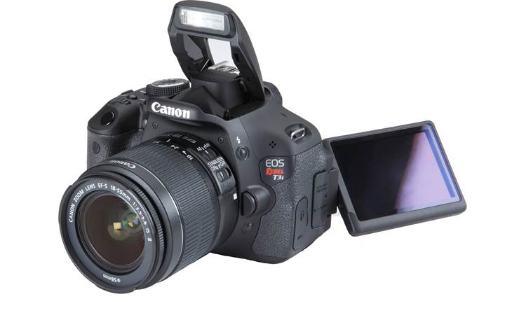 Canon EOS Rebel T3i Kit Built-in flash raised and screen angled out