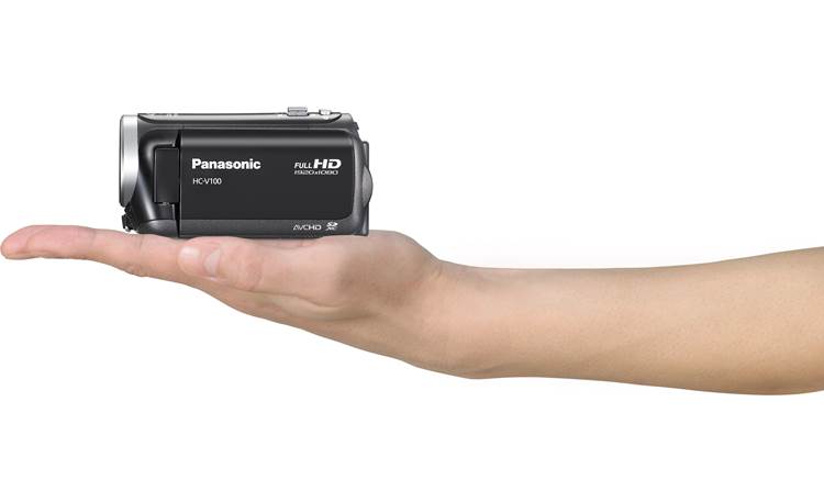Panasonic HC-V100M Shown in hand for scale