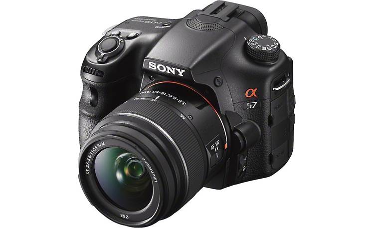 Sony Alpha SLT-A57 Kit Front, high 3/4 view