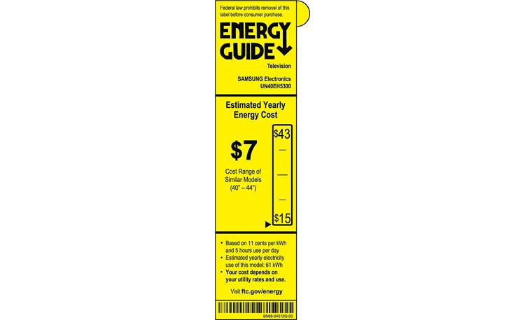 Samsung UN40EH5300 EnergyGuide label