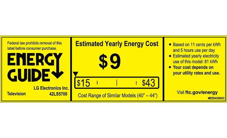 LG 42LS5700 EnergyGuide label