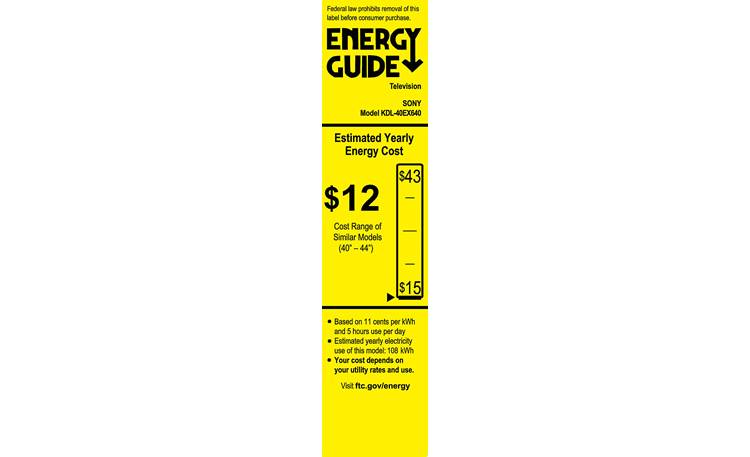 Sony KDL-40EX640 EnergyGuide label