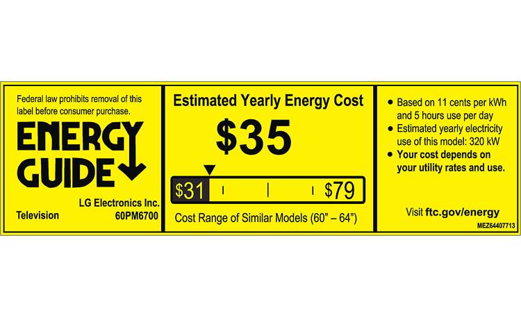 LG 60PM6700 EnergyGuide label