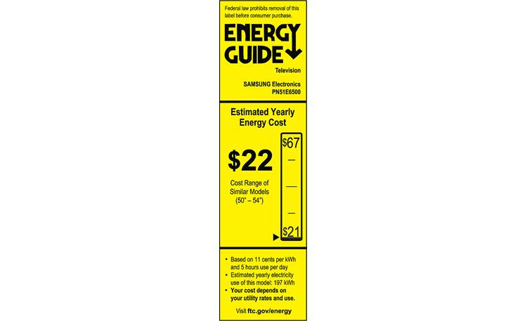 Samsung PN51E6500 EnergyGuide label