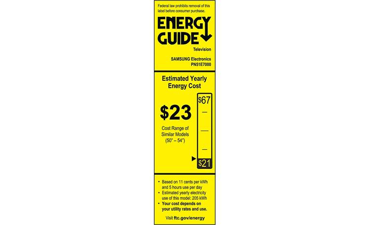 Samsung PN51E7000 EnergyGuide label