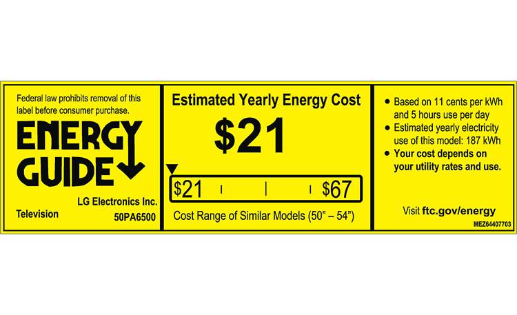 LG 50PA6500 EnergyGuide label