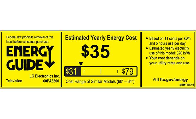 LG 60PA6500 EnergyGuide label