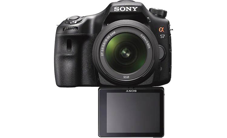 Sony Alpha SLT-A57M 7.5X Zoom Kit LCD display flipped down and forward for self-portrait