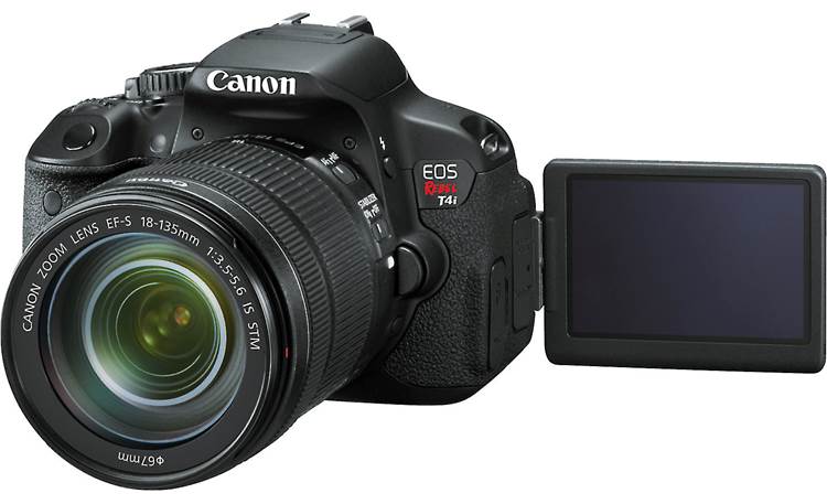 Canon EOS Rebel T4i Kit with 18-135mm Lens Front, 3/4 angle, with LCD display angled towards front