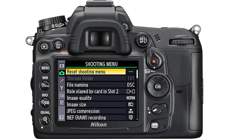 Nikon D7000 Long Zoom Kit Back, with menu displayed