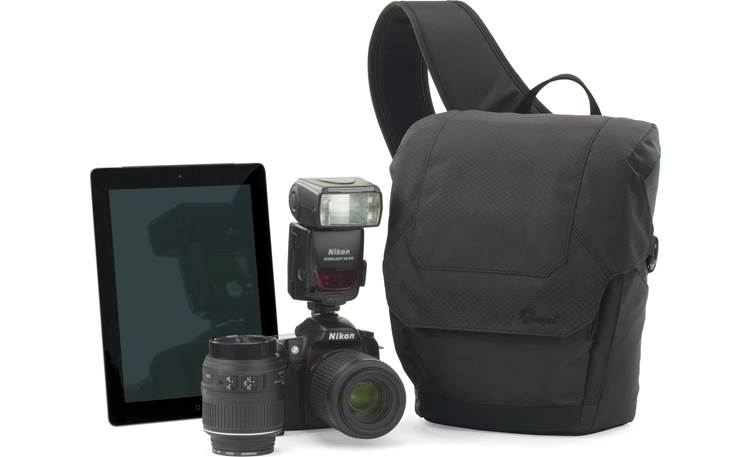 Lowepro Urban Photo Sling 150 shown with typical cargo: cameras, accessories, and tablet (not included)
